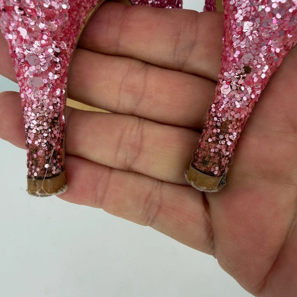 Allegra K Womens Pink Glitter Pointed Toe Kitten Heel Ankle Boots Size 9 Glam